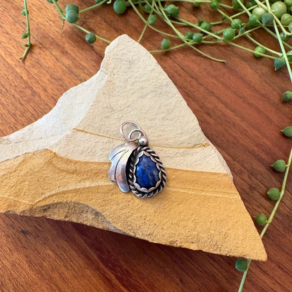 Vintage Sterling Silver Lapis Pendant Charm Native Artisan Handcrafted
